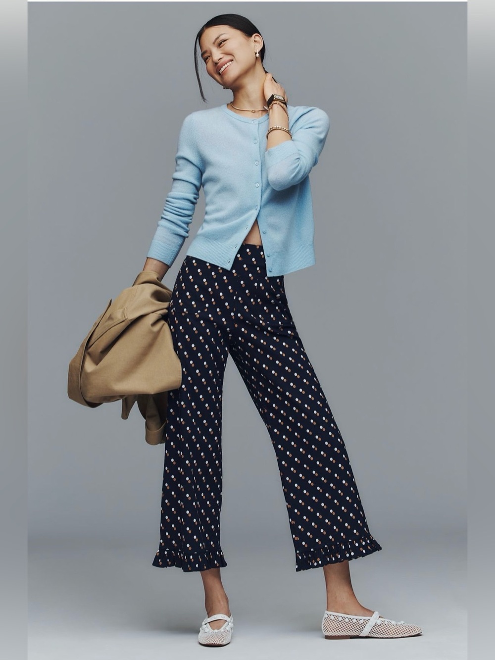 Anthropologie Maeve Colette High-Rise Wide-Leg Pants Blue Dot